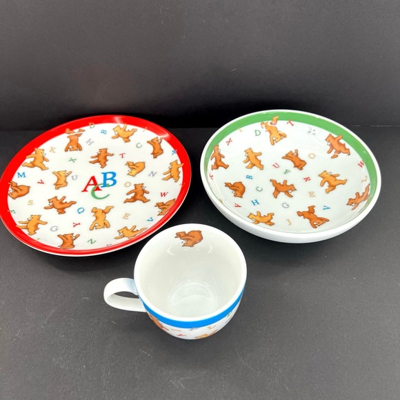 Tiffany Co Alphabet Bears Dish Set Childs Plate Mug Cup Ceramic ABC’s 2006 Japan - Picture 2 of 6